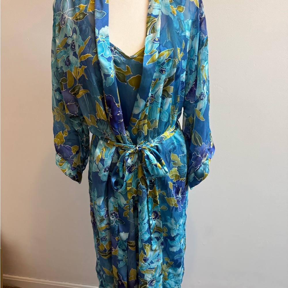 Vintage Floral Blue and Yellow Women's Robe and slip set